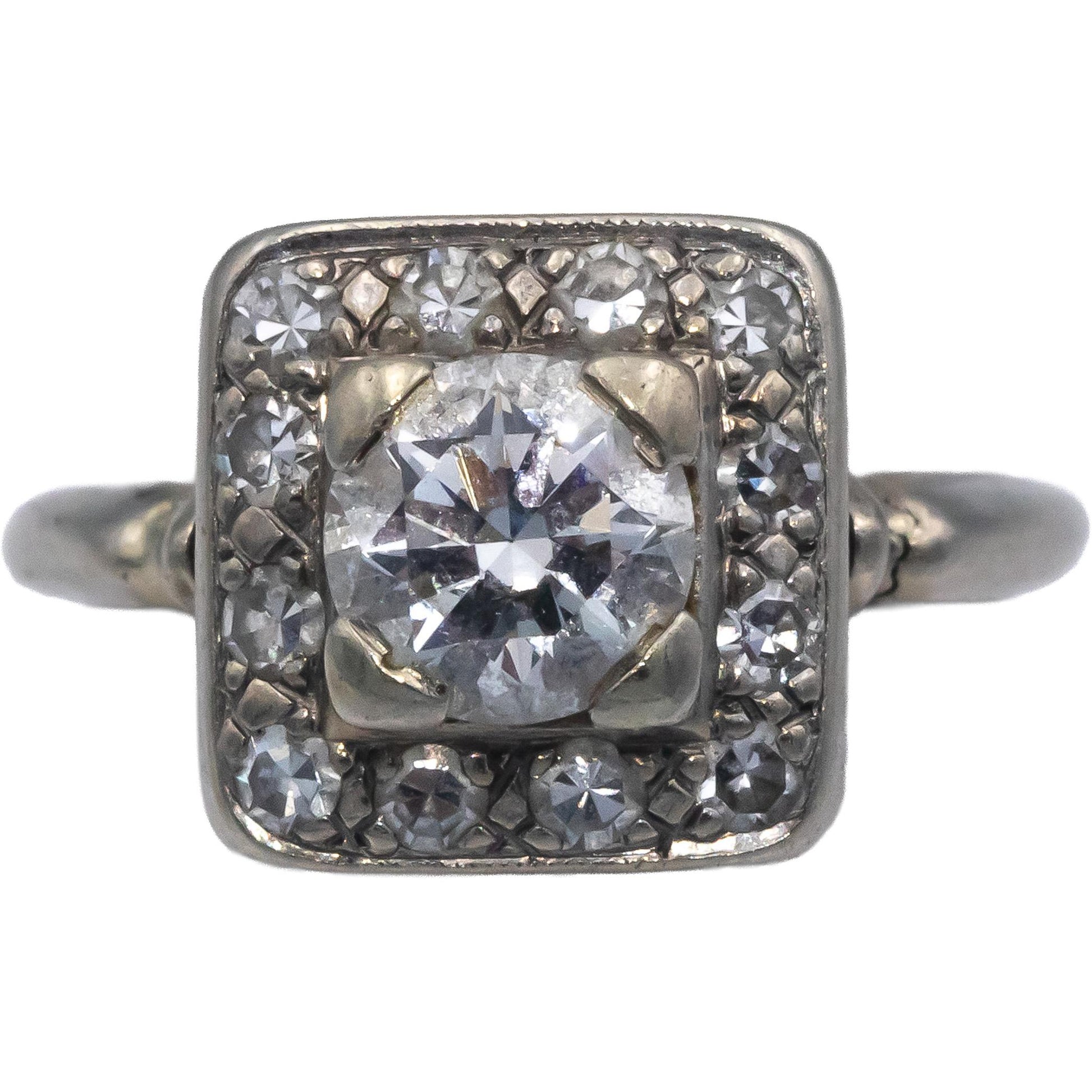 Antique Vintage 14k White Gold 0.80CT Diamond Ring Size 3.25 w/ .60CT Center