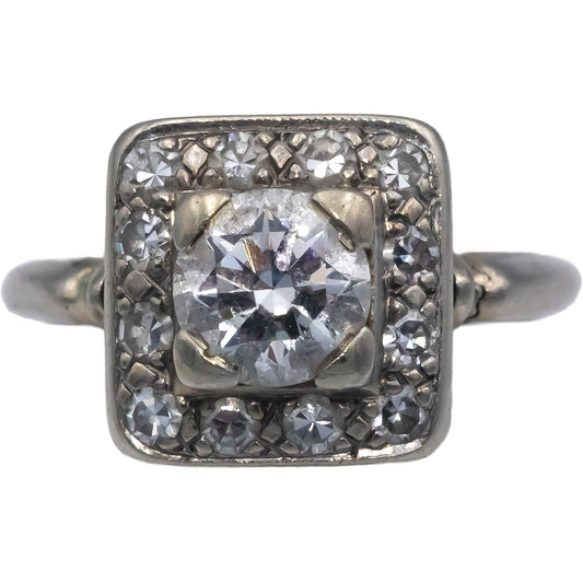 Antique Vintage 14k White Gold 0.80CT Diamond Ring Size 3.25 w/ .60CT Center