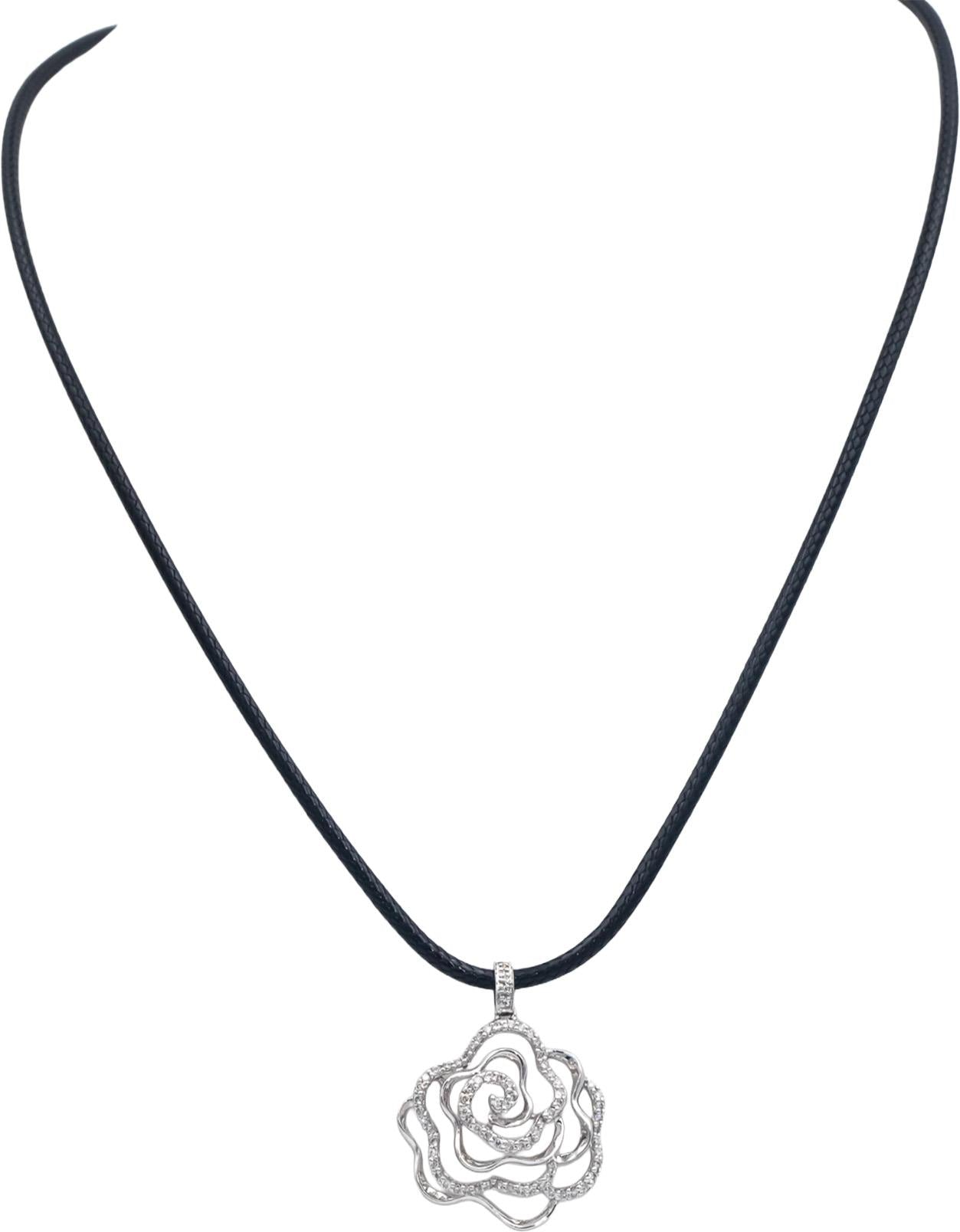10k White Gold Jewelry 0.40CT Round Cut Diamond Flower Pendant Necklace