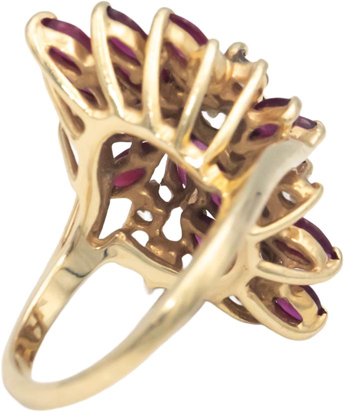 14k Yellow Gold 1.50CT Round Diamond & Marquise Ruby Cluster Ring Size 5.25