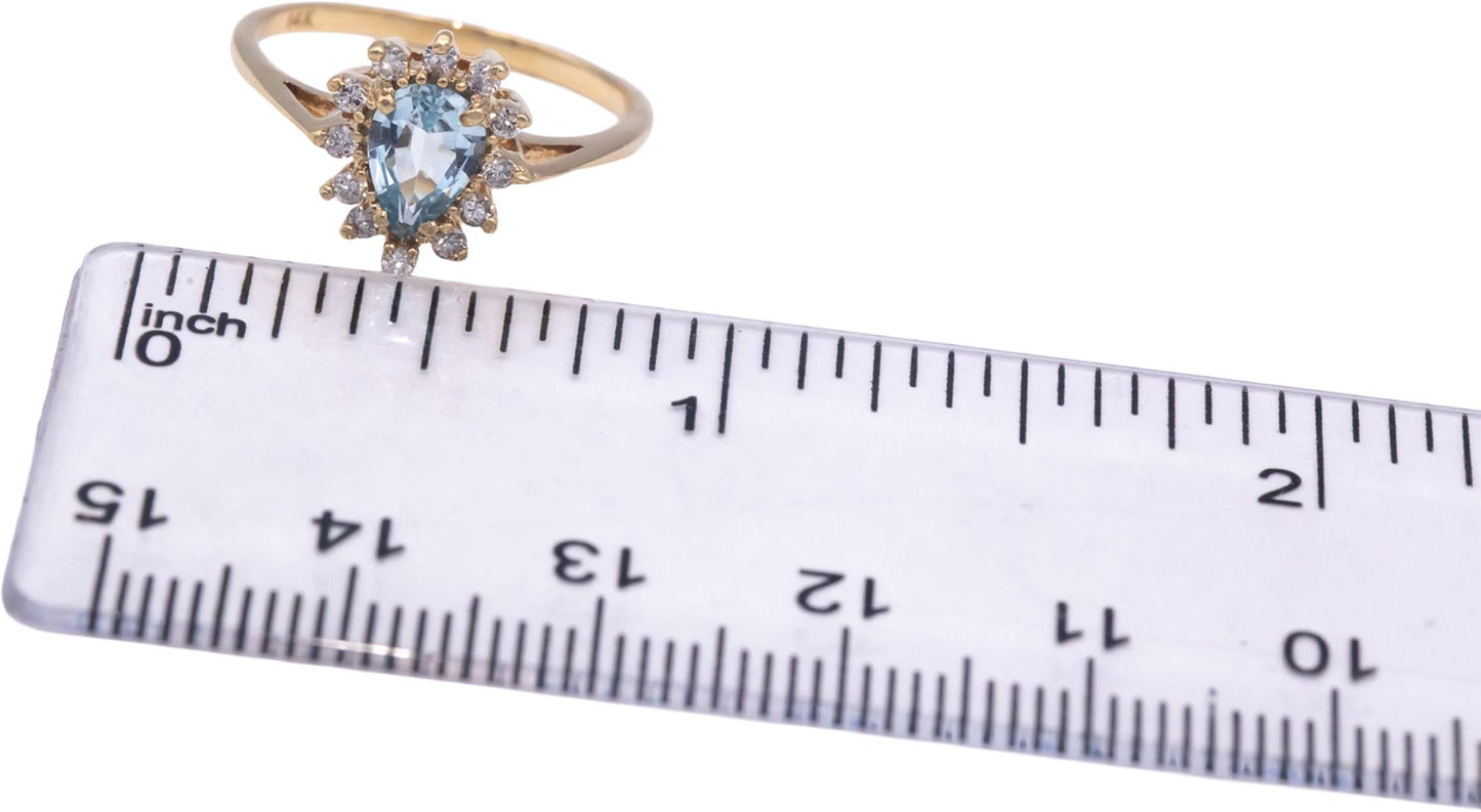 14k Yellow Gold Diamond and Topaz Halo Cocktail Ring 1.12CT Size 6.75