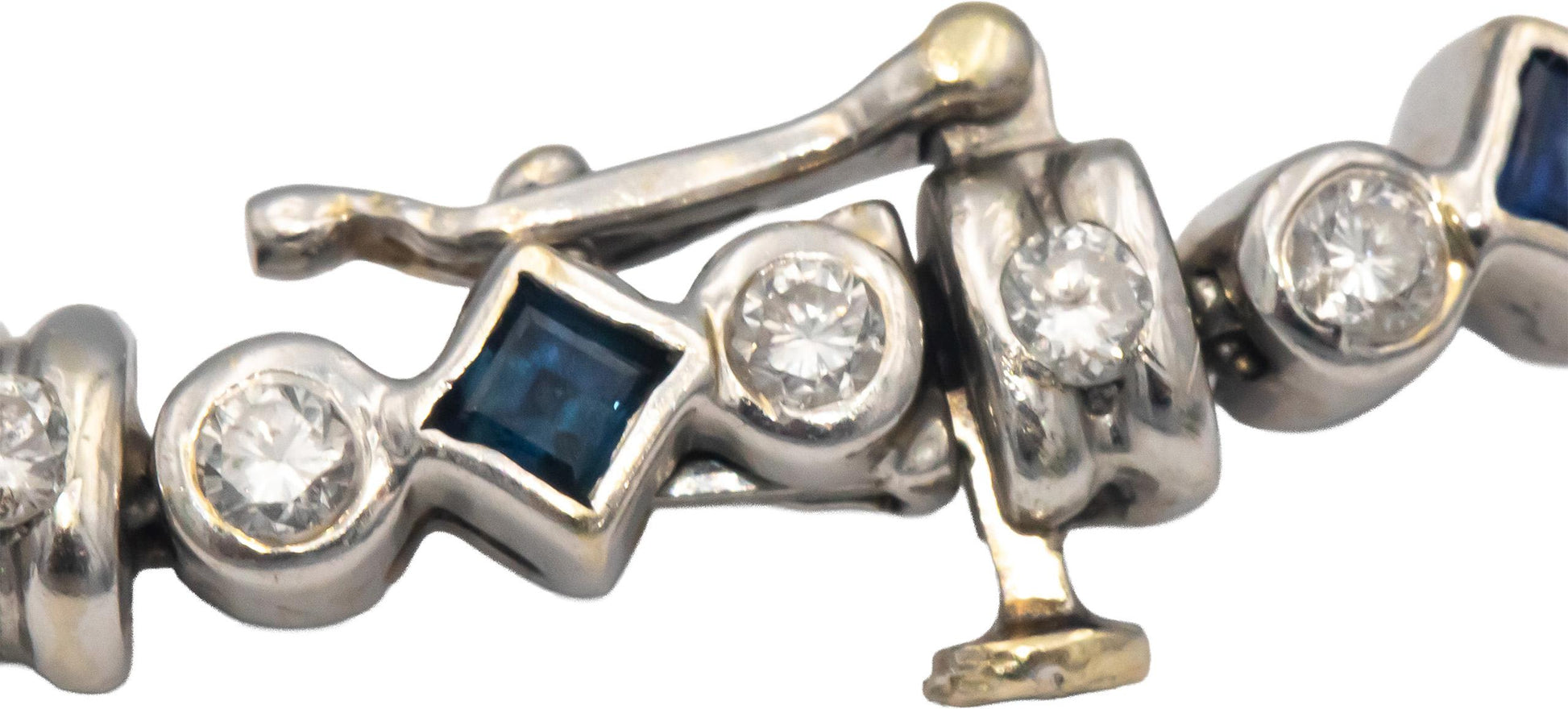 14k White Gold Diamond and Sapphire Fancy Link Bracelet 2.50CT