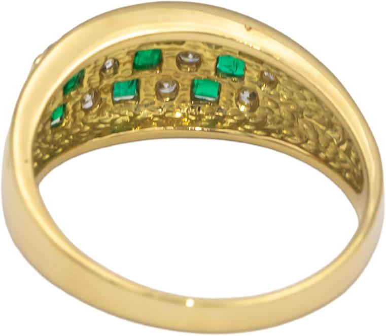 Designer 18k Yellow Gold 0.85CT Diamond and Emerald Band Ring Size 10.5
