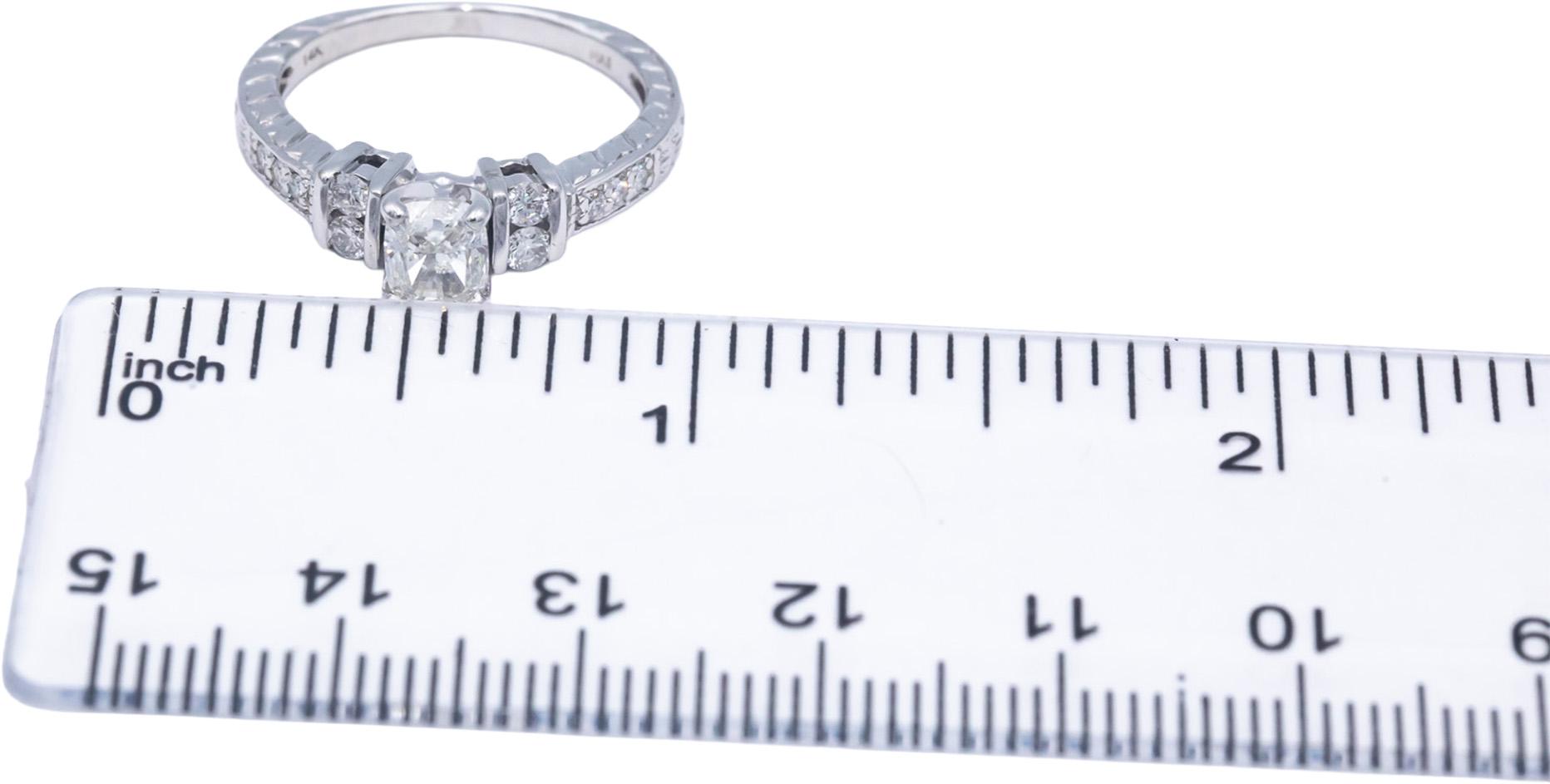 IGI 14k White Gold 0.55CT VS Diamond Bridal Ring w/ 0.45CT Cushion Center Size 5