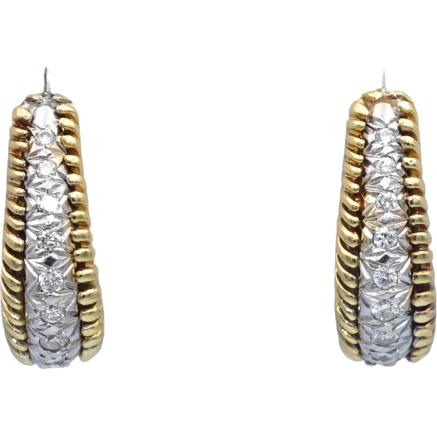 Retro Antique 14k Yellow and White Gold 0.50CT VS Diamond Curved Earrings