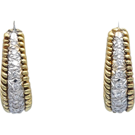 Retro Antique 14k Yellow and White Gold 0.50CT VS Diamond Curved Earrings