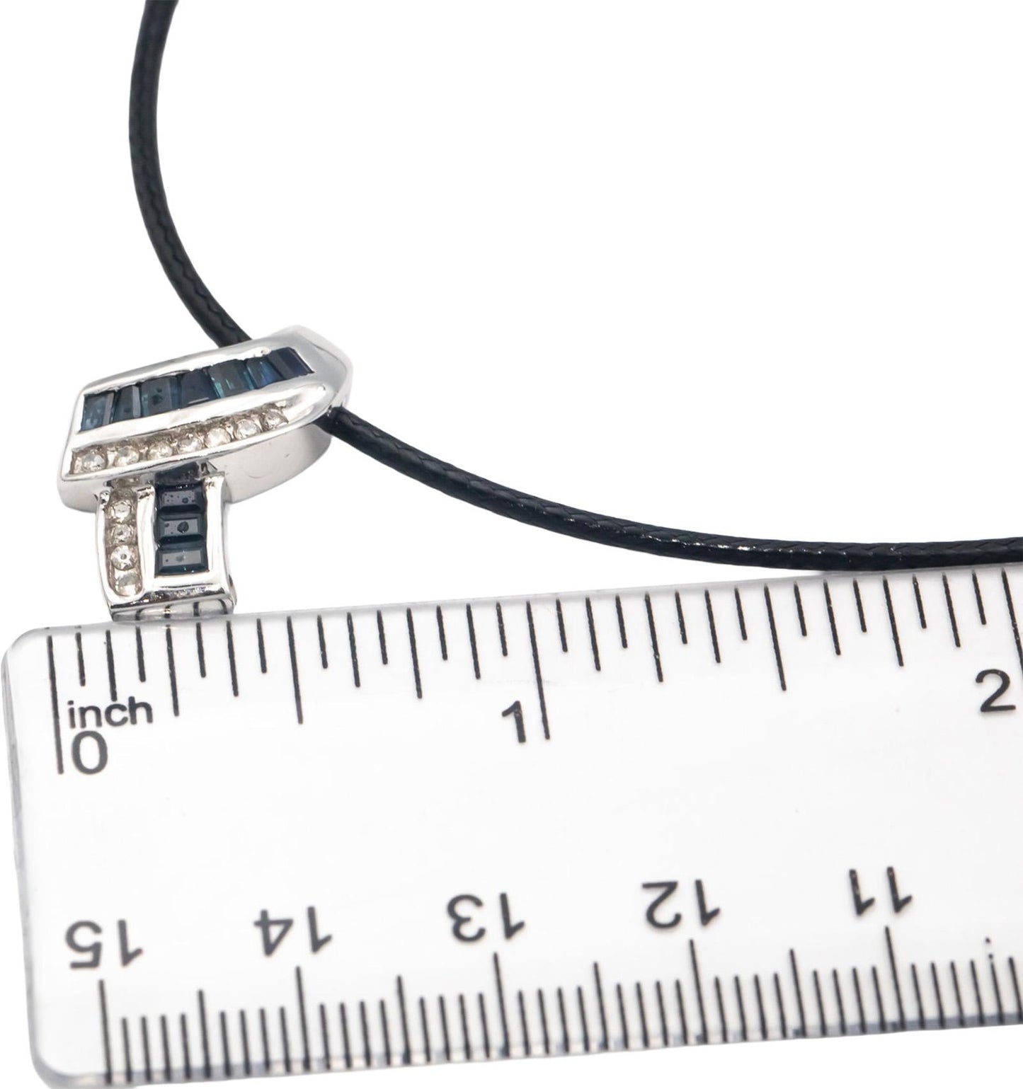 14k White Gold 0.75CT Diamond and Blue Sapphire Pendant Necklace