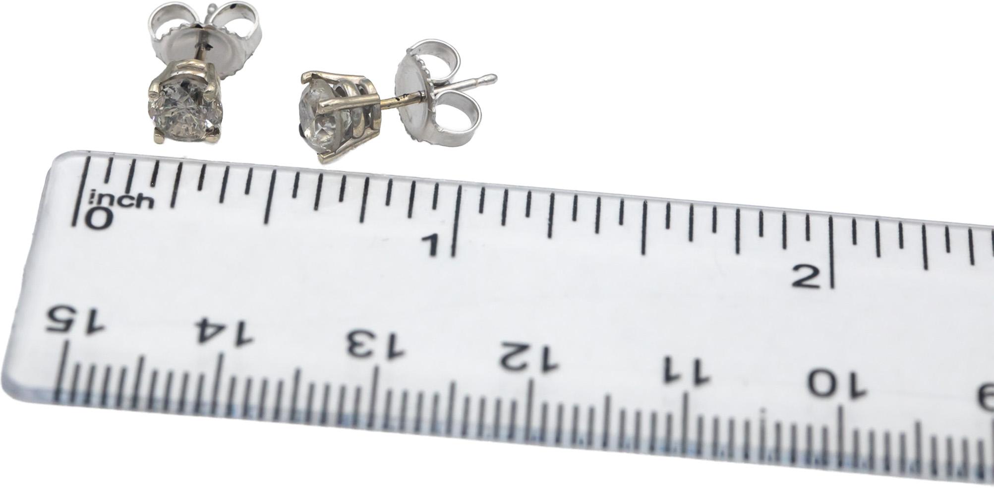 14k White Gold Round Diamond Stud Earrings 1.34CT