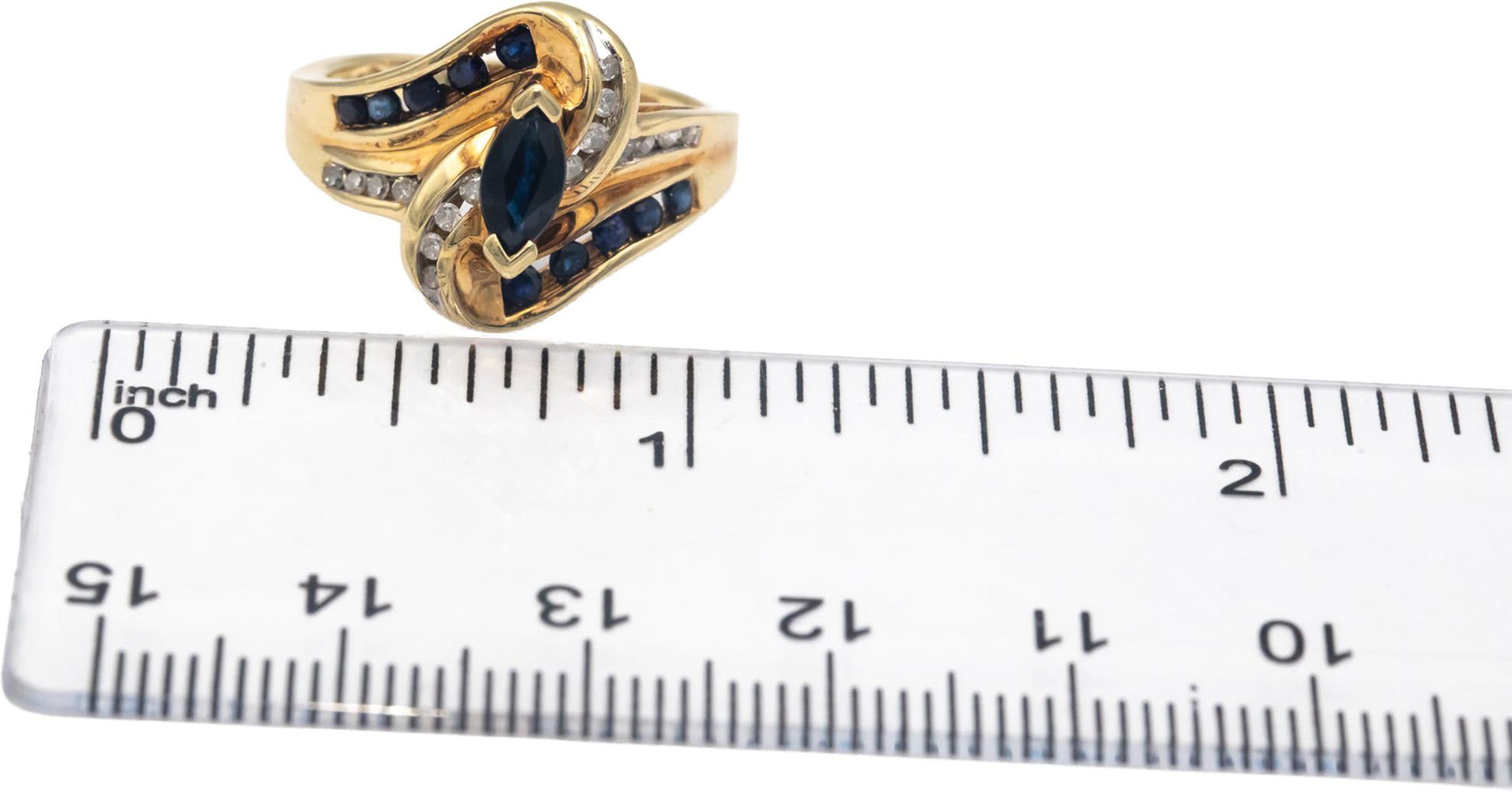 10k Yellow Gold Jewelry 0.75CT Diamond and Sapphire Cocktail Ring Size 6.5