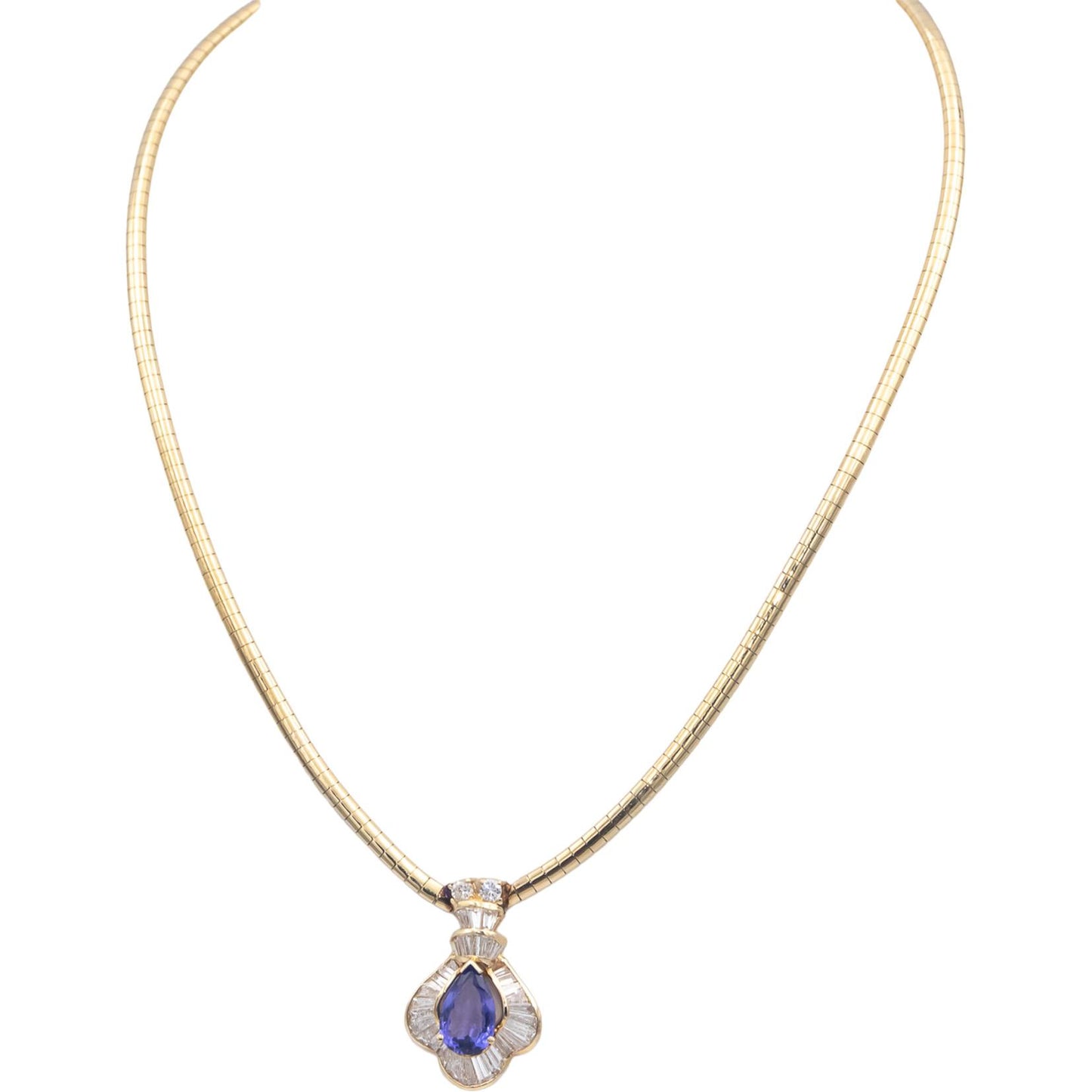 14k Yellow Gold Diamond and Tanzanite Choker Omega Link Necklace 4.50CT
