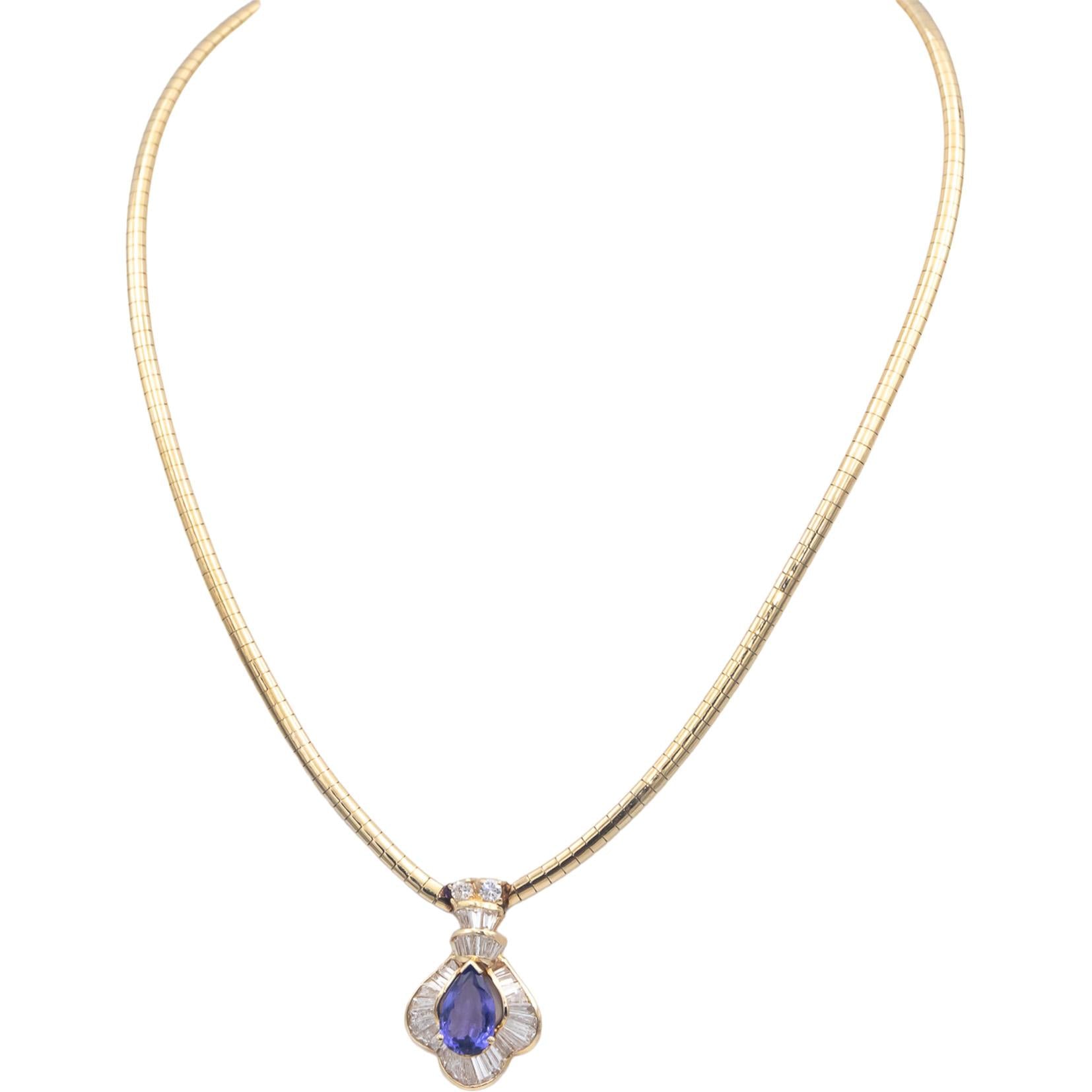 14k Yellow Gold Diamond and Tanzanite Choker Omega Link Necklace 4.50CT