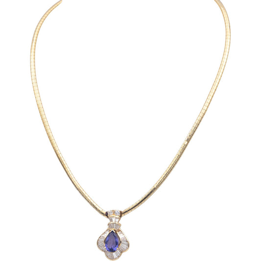 14k Yellow Gold Diamond and Tanzanite Choker Omega Link Necklace 4.50CT
