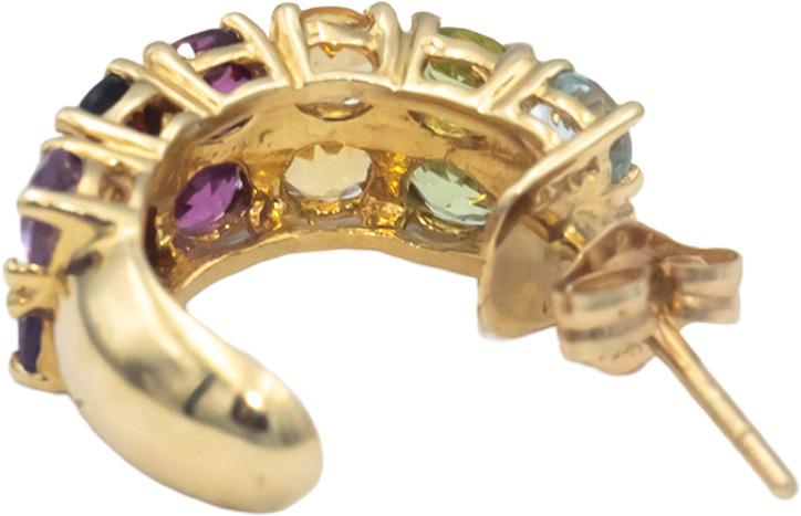 14k Yellow Gold 2.50CT Round Multi-Color Rainbow Sapphire Curved Stud Earrings