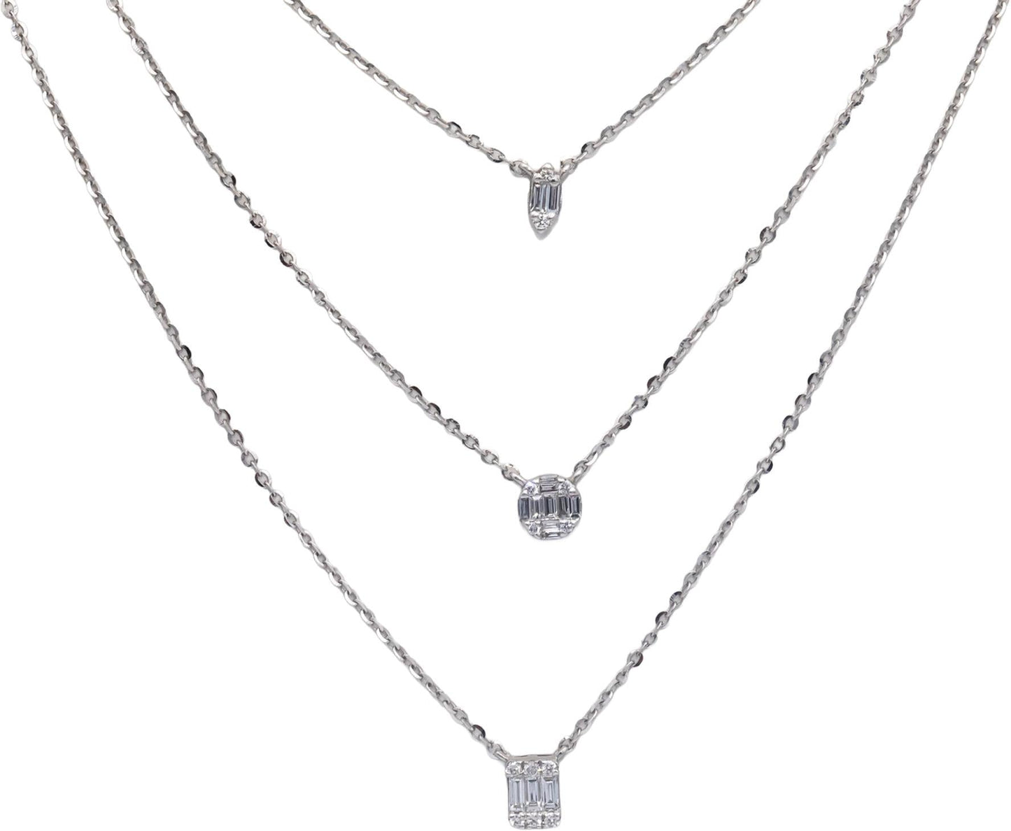 18k White Gold 0.43CT VS Round & Emerald Cut Diamond Formal Necklace