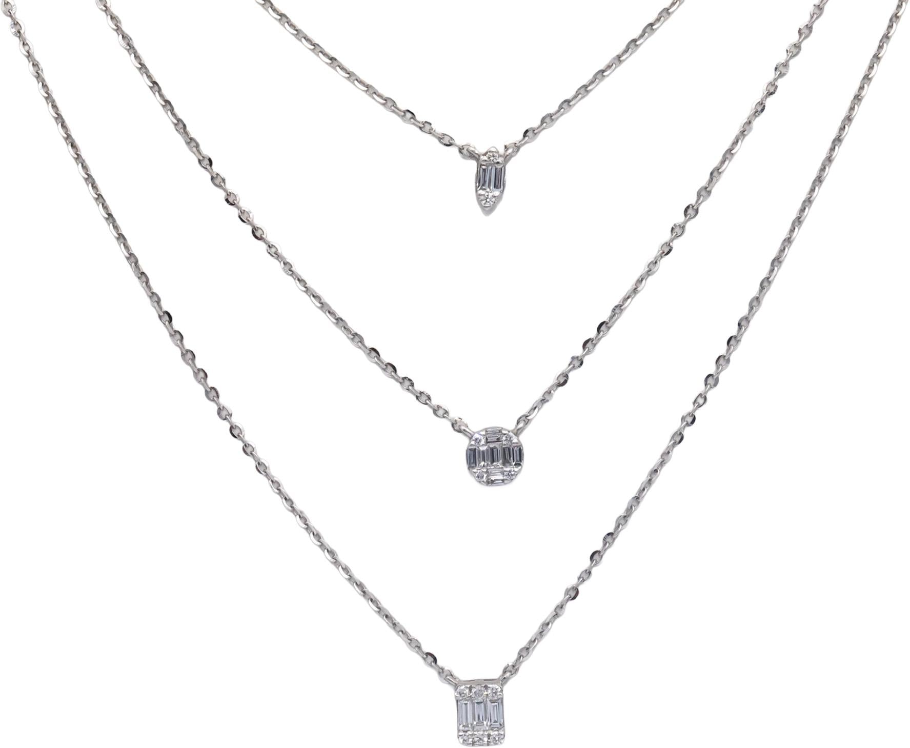 18k White Gold 0.43CT VS Round & Emerald Cut Diamond Formal Necklace