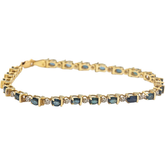 14k Yellow Gold 4.15CT Round Diamond & Oval Sapphire Fancy Link Bracelet