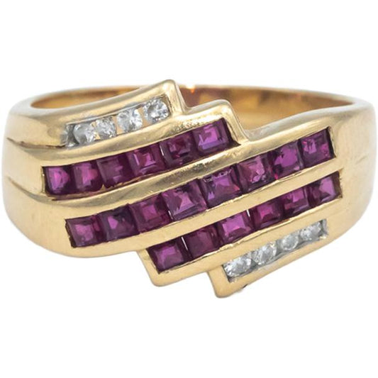 Ruby and Diamond 14k Yellow Gold Channel Set Band Ring 0.70CT Size 7