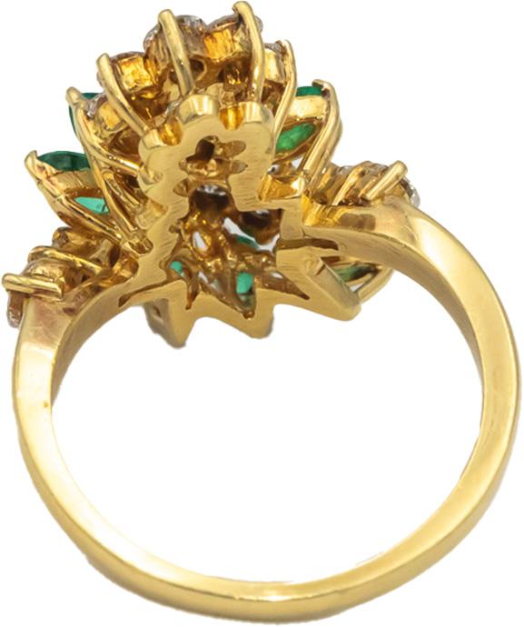 18k Yellow Gold VS Diamond and emerald Cluster Cocktail Ring 2.0CT Size 7