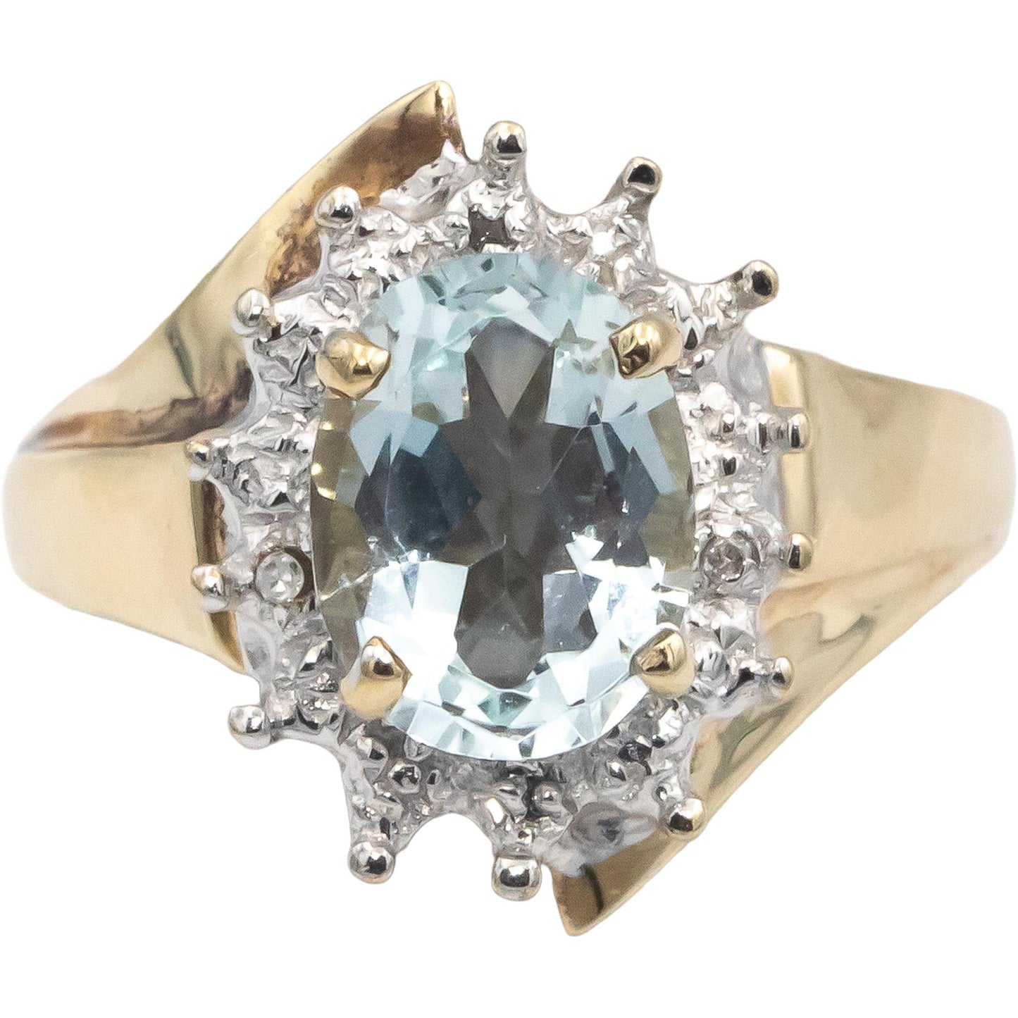 Aquamarine 10k Yellow & White Gold Halo Ring 2.0CT Size 6 w/ Diamond Accents