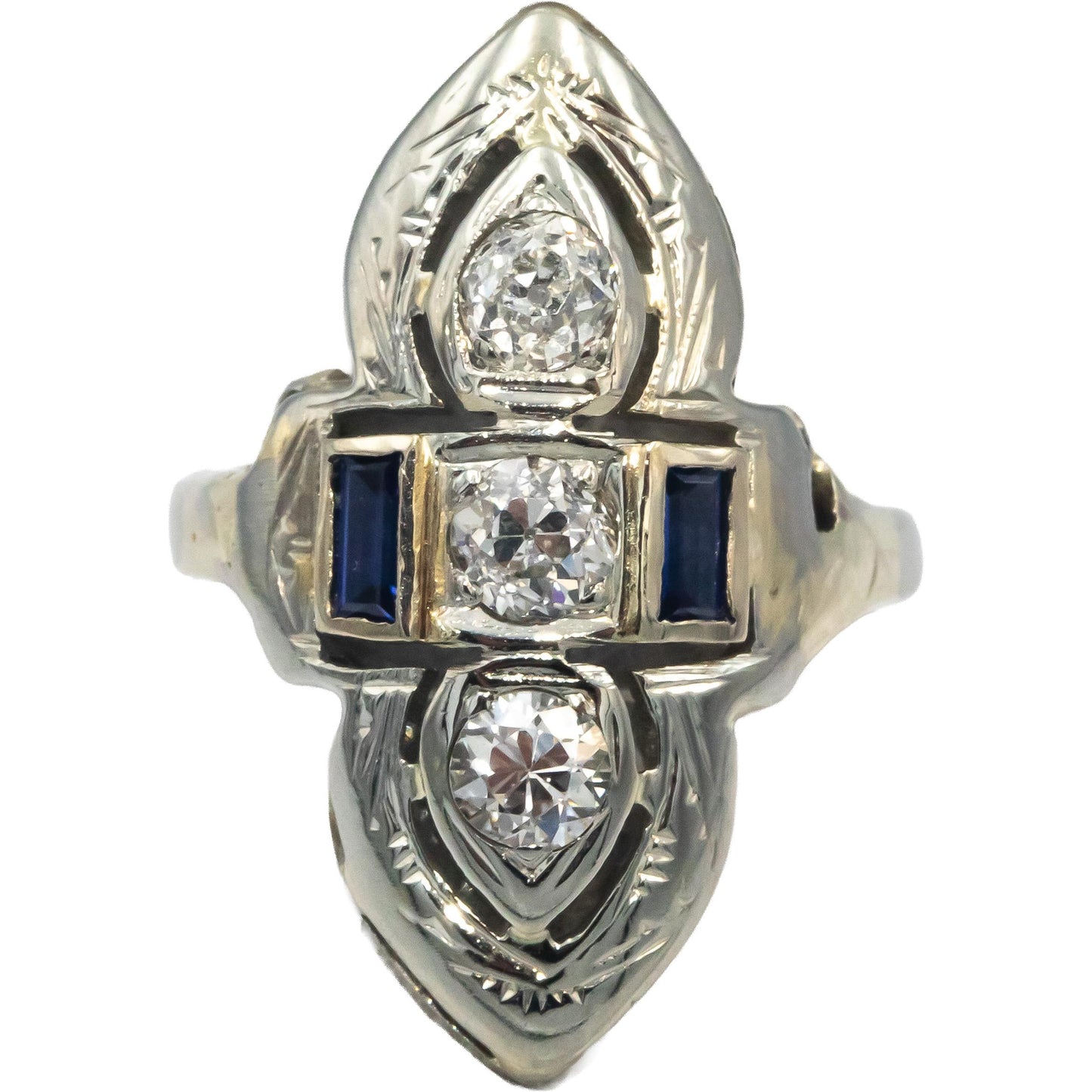 Vintage Antique Diamond & Synthetic Sapphire 18k Gold Ring 0.50CT Size 3.25