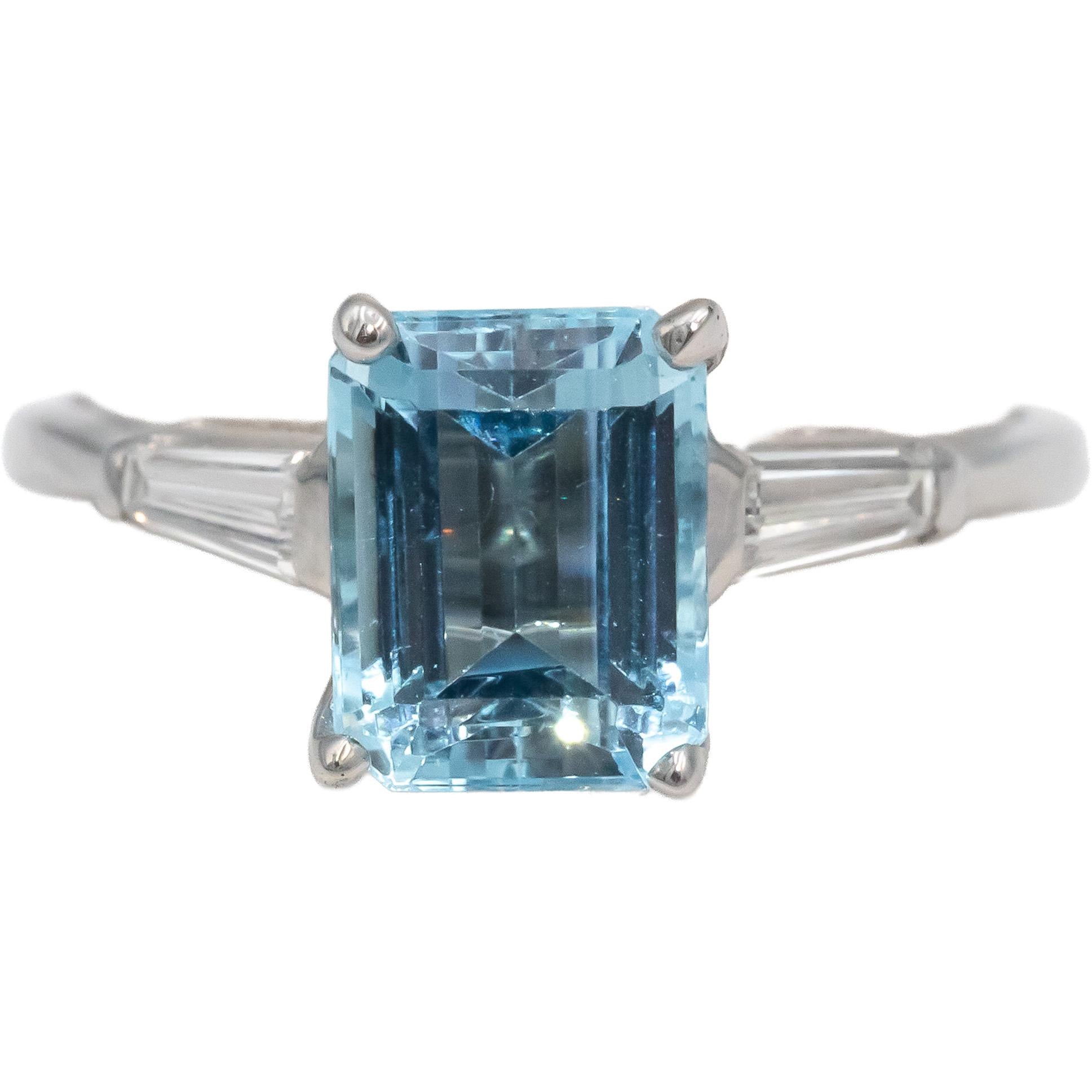 14k White Gold Diamond and Aquamarine Cocktail Ring 2.99CT Size 9
