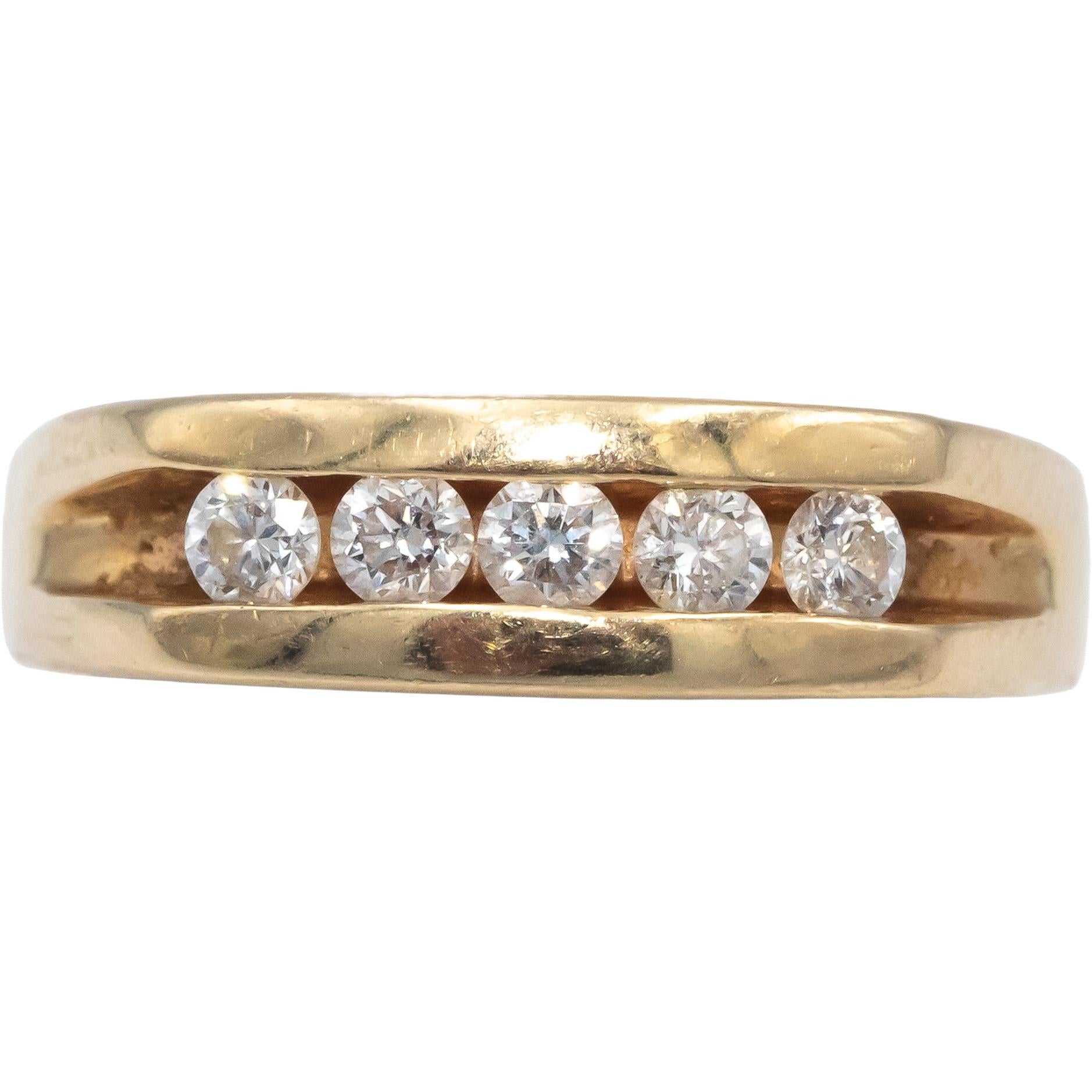 14k Yellow Gold Round Cut Channel Set Diamond Men's Band Ring 0.45CT Size 7.75
