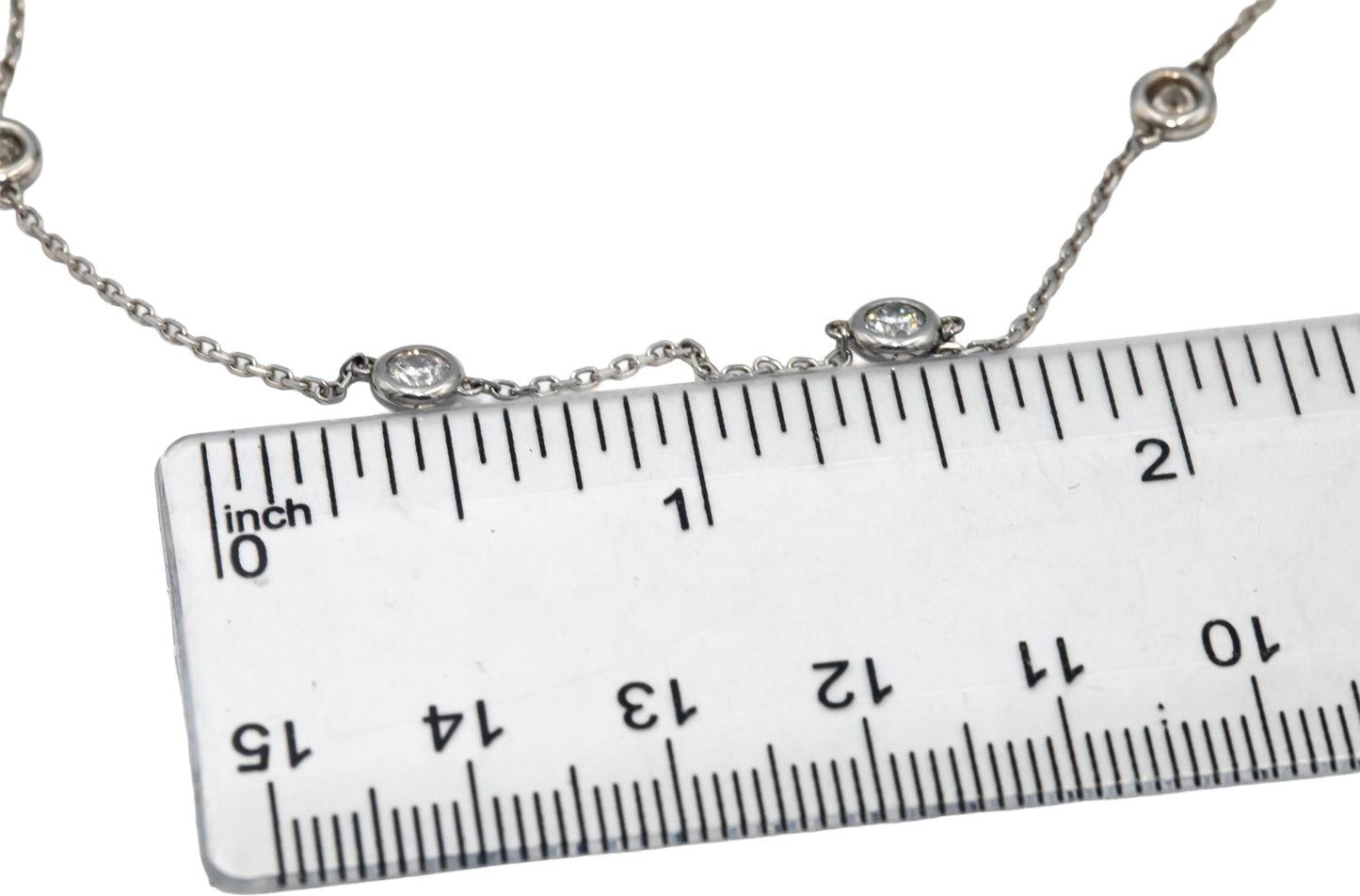 14k White Gold Bezel Set Round Diamond By The Yard Necklace 1.55CT