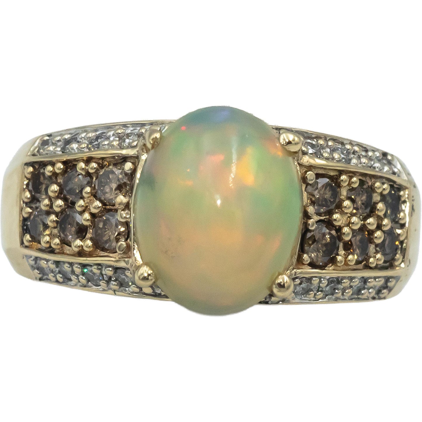 14k Yellow Gold Round Diamond and Cabochon Opal Cocktail Ring 2.96CT Size 9