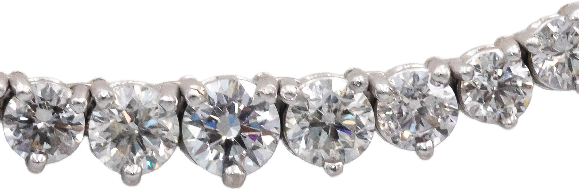 Round Diamond 14k White Gold Graduated Width Riviera Necklace 15.64CT