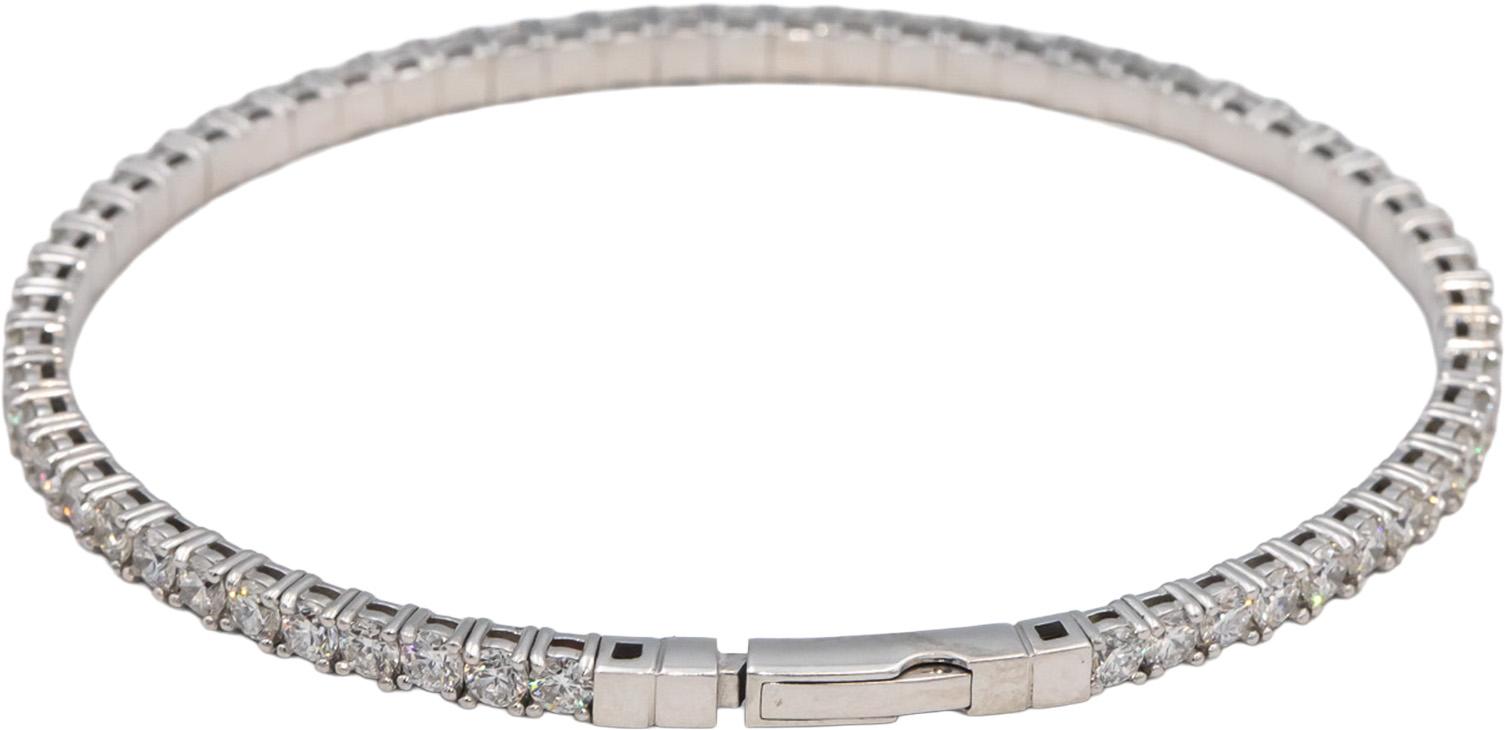 Round Diamond 18k White Gold Semi-Flexible Bangle Bracelet 2.33CT