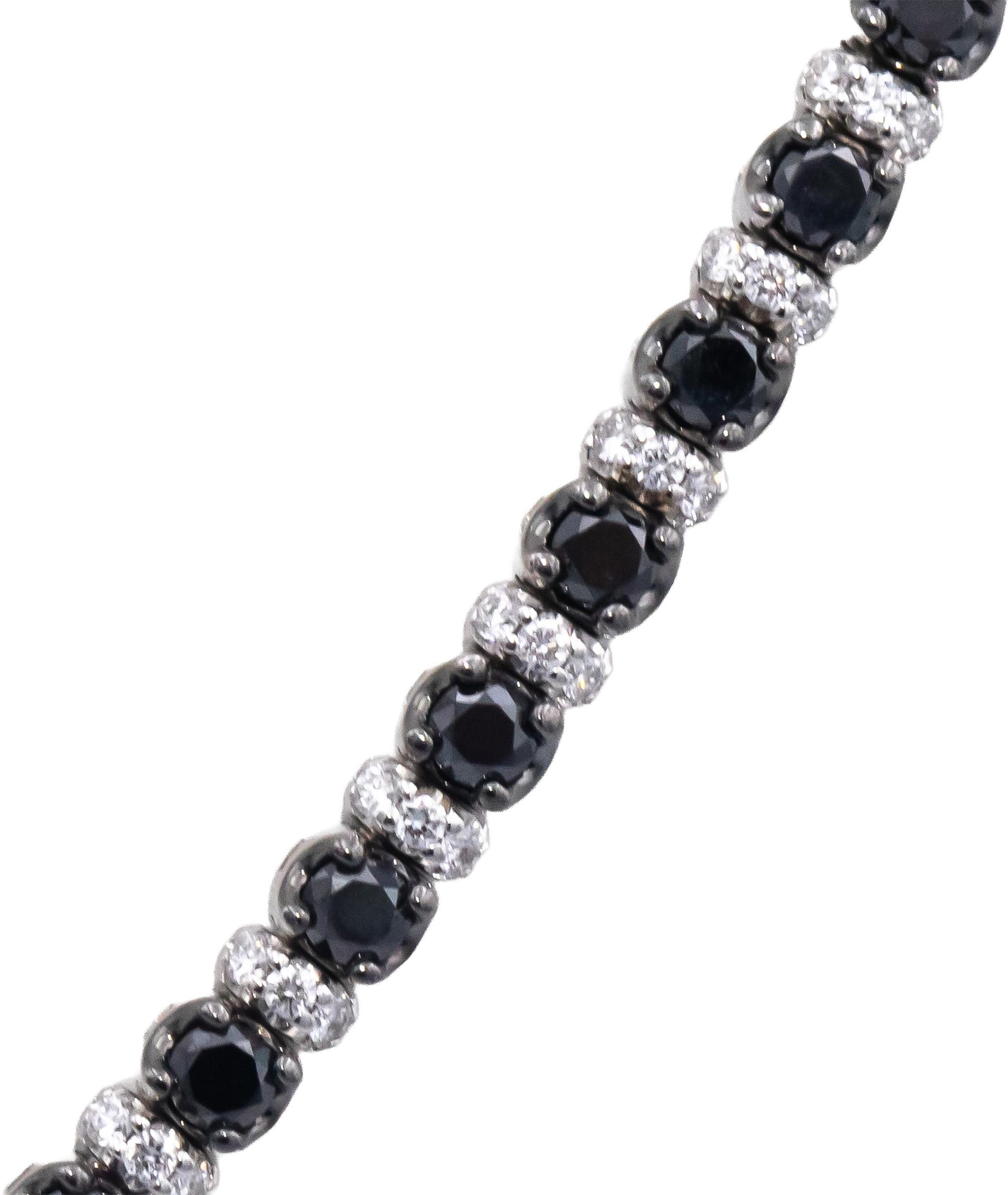 14k White Gold Lab-Grown Diamond Natural Black Diamond Tennis Necklace 10.0CT