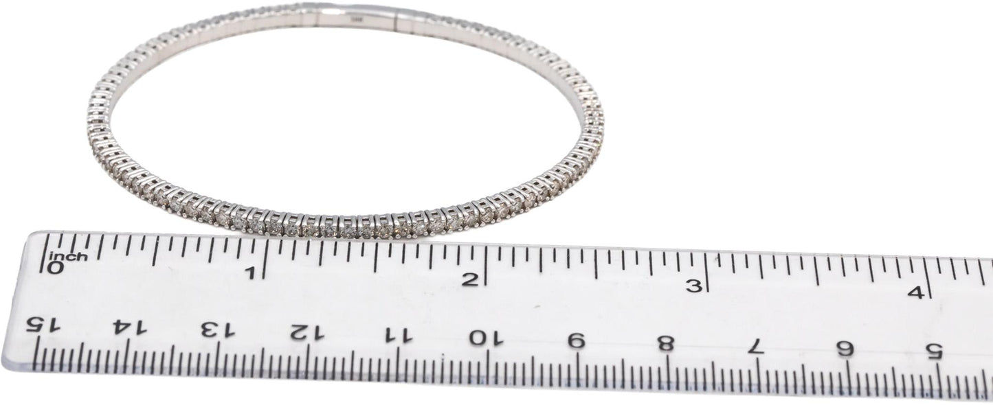18k White Gold Round Diamond Flexible Bangle Bracelet 2.33CT