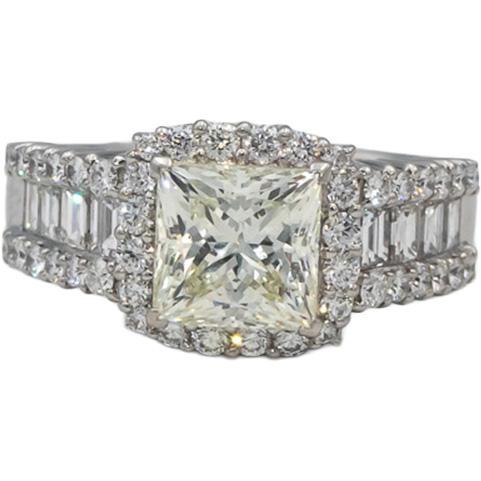 Platinum VS Princess Round Baguette Cut Diamond Ring 3.04CT w/ 2.02CT Center