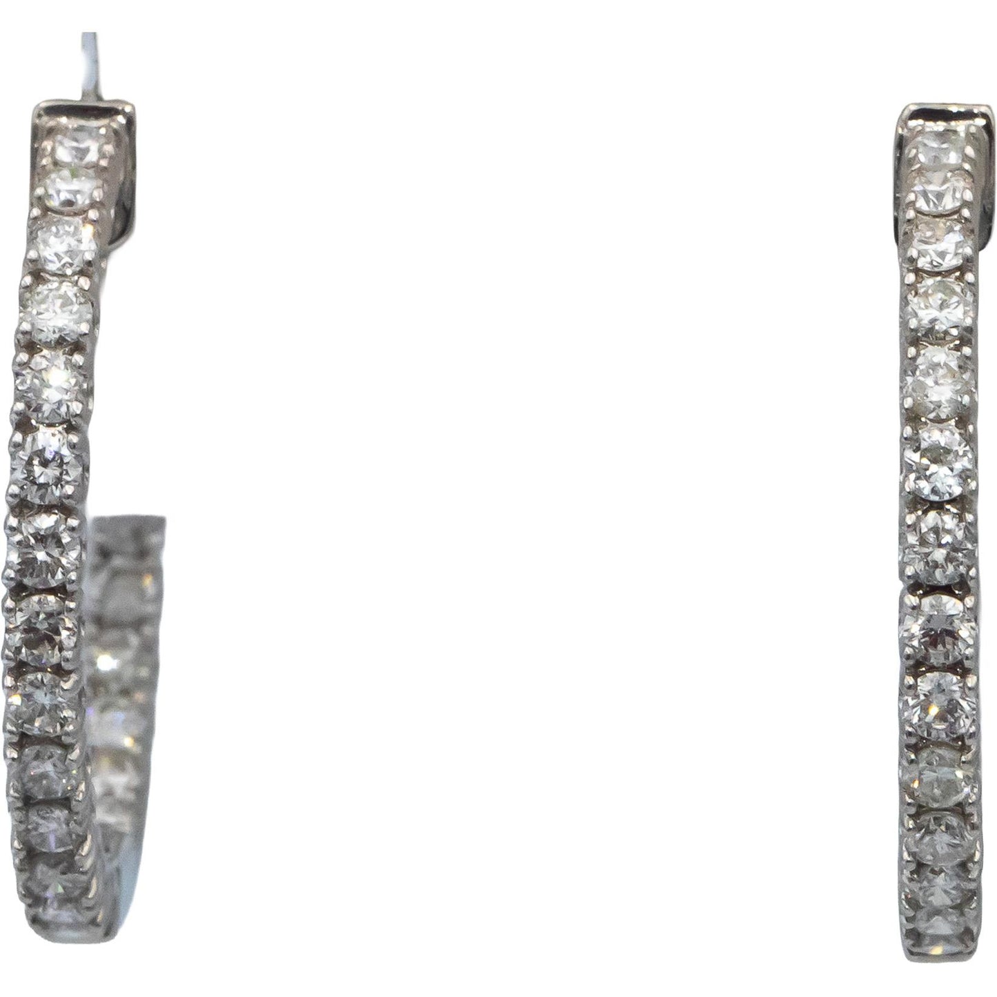 14k White Gold Round Diamond Inside Out Hoop Earrings 1.48CT