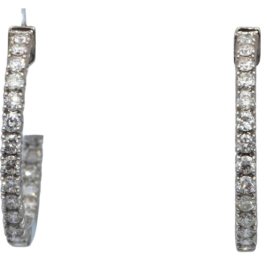 14k White Gold Round Diamond Inside Out Hoop Earrings 1.48CT