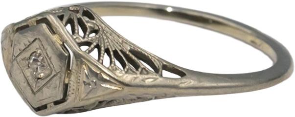 Vintage Antique 18k White Gold Old Euro Diamond Solitaire Filigree Ring 0.05CT