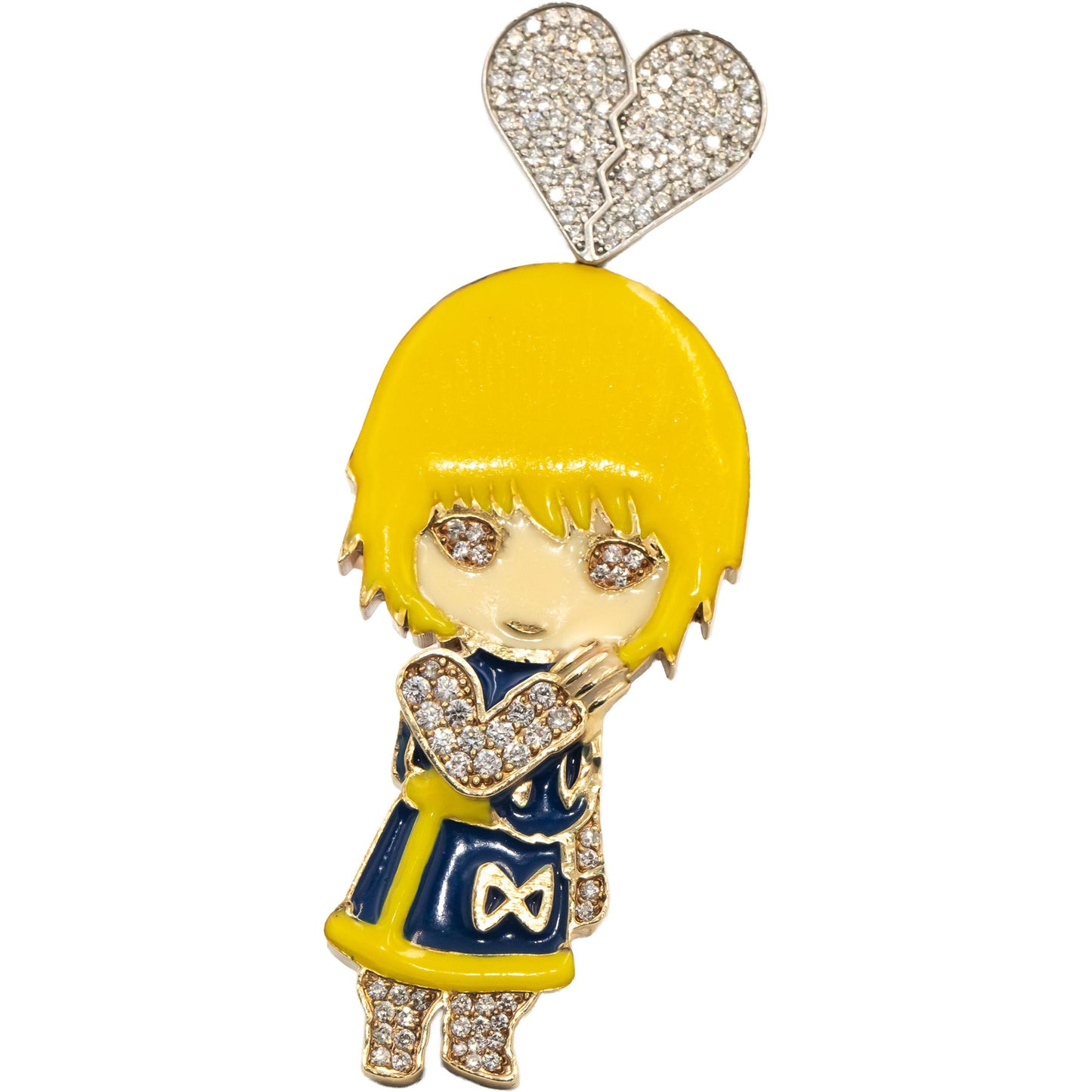 10k White & Yellow Gold VS Round Diamond Enamel Anime Character Pendant 1.50CT