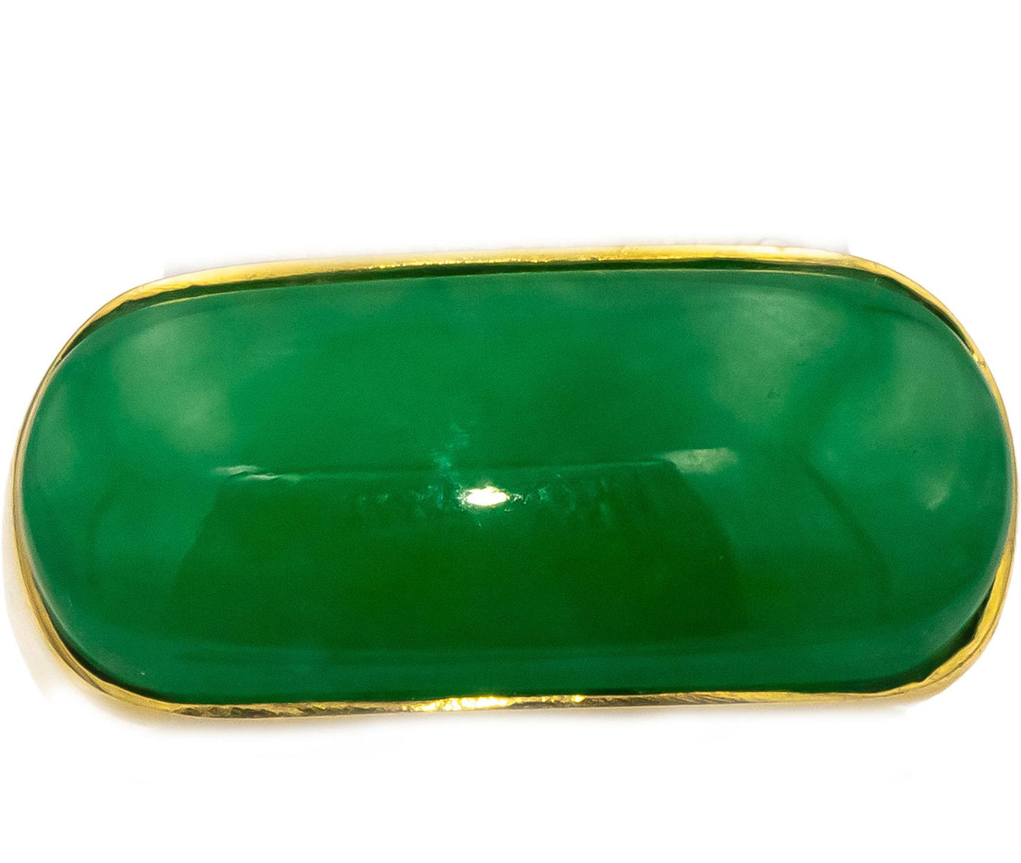 18k Yellow Gold Cabochon Jade Solitaire Cocktail Ring Size 7.25