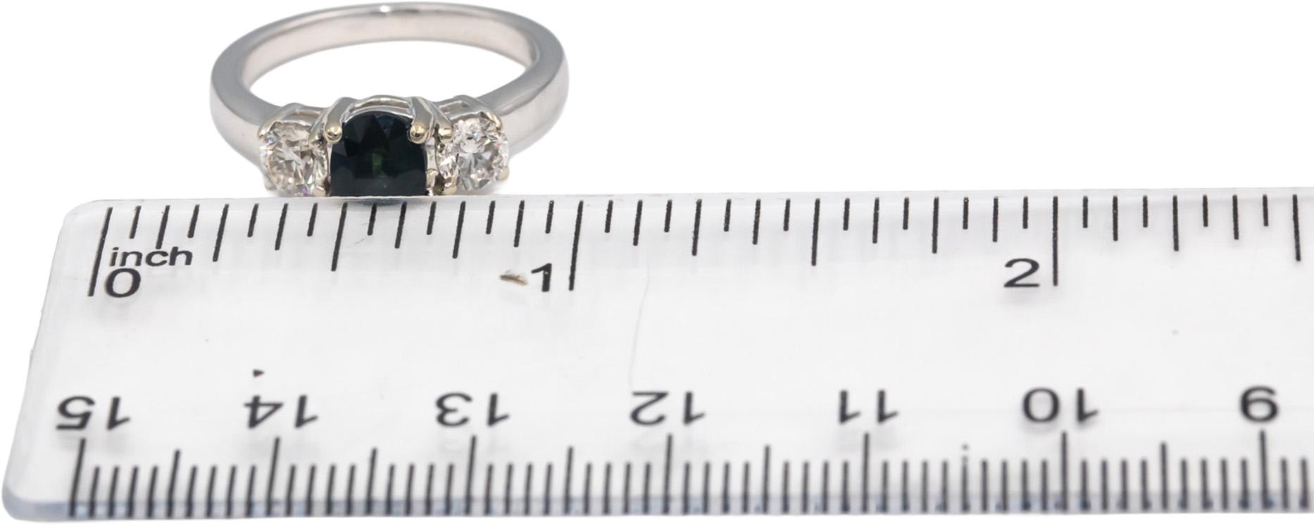 14k White Gold Oval Sapphire & Round Diamond Three Stone Engagement Ring 1.72CT