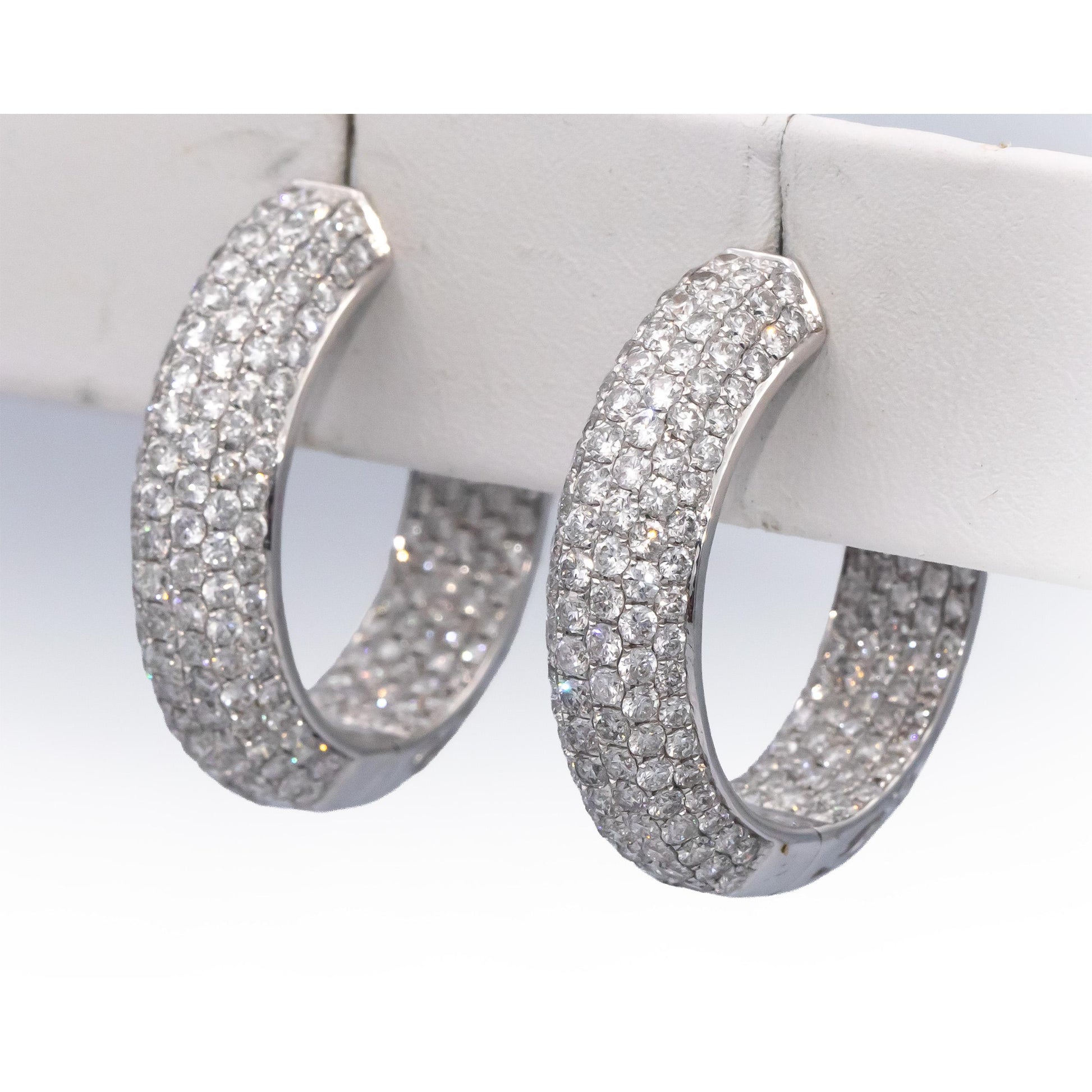 18k White Gold VS Round Diamond Inside Out Cluster Hoop Earrings 9.50CTW