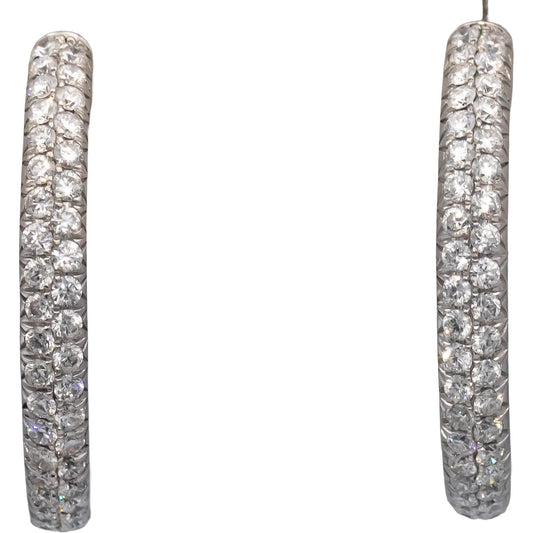 ODELIA Designer 18k White Gold Round Diamond Inside Out Hoop Earrings 3.85CTW