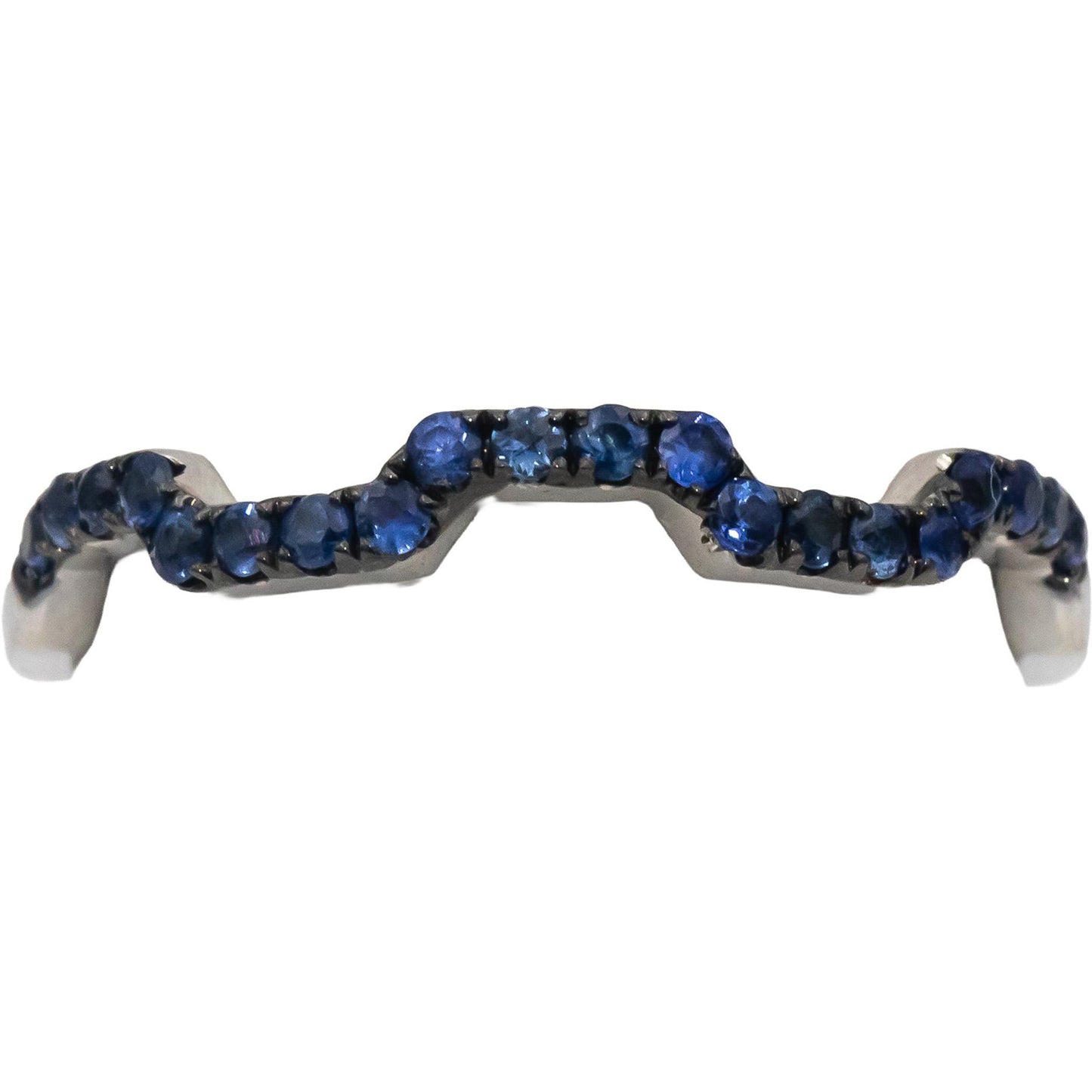 18k White Gold Round Cut Blue Sapphire Contour Band Ring 0.20CT Size 7