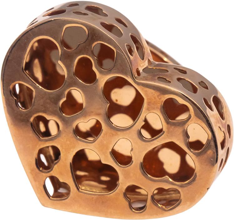 Italian Designer 18k Rose Gold Heart Gallery Jumbo Statement Ring Size 7