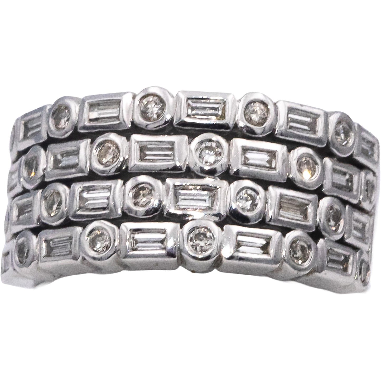 18k White Gold VS Round & Emerald Cut Diamond Wide Band Ring 0.61CT Size 6.75