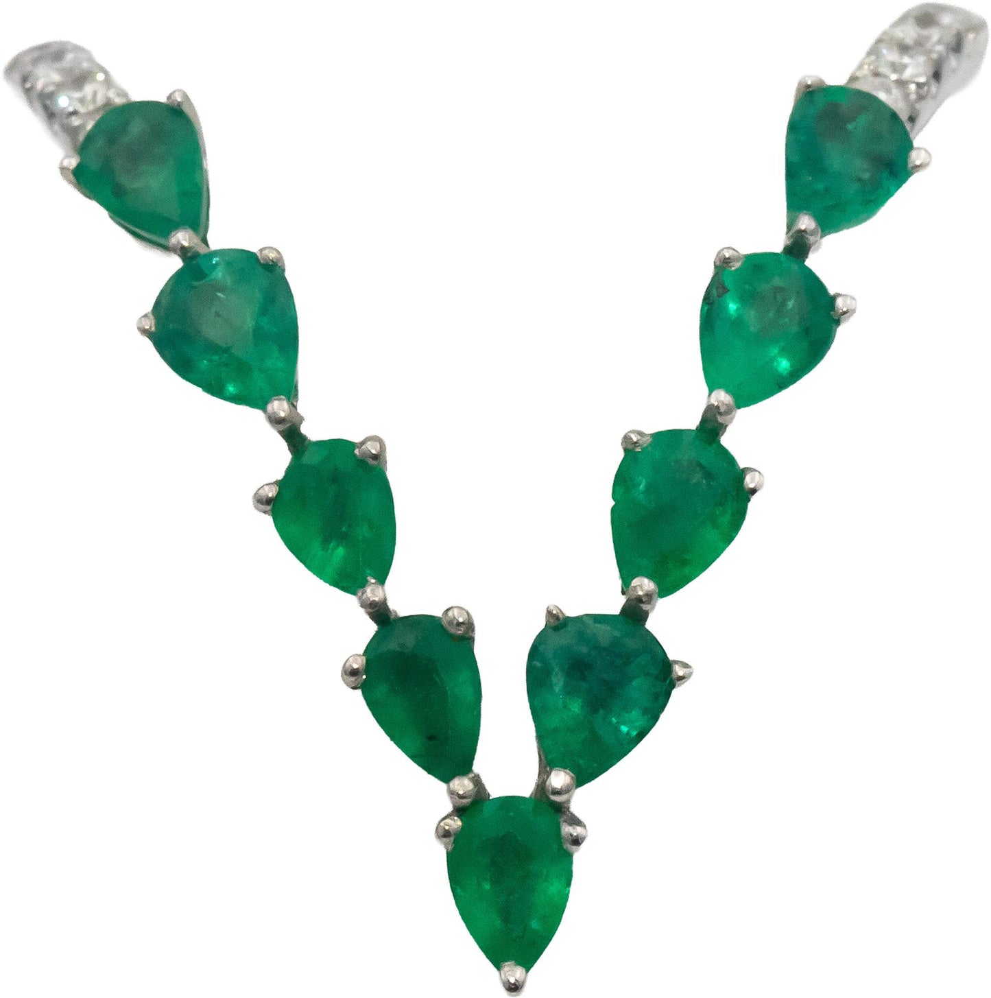 18k White Gold Pear Emerald Round Diamond V-Shaped Band Ring 0.80CT Size 7