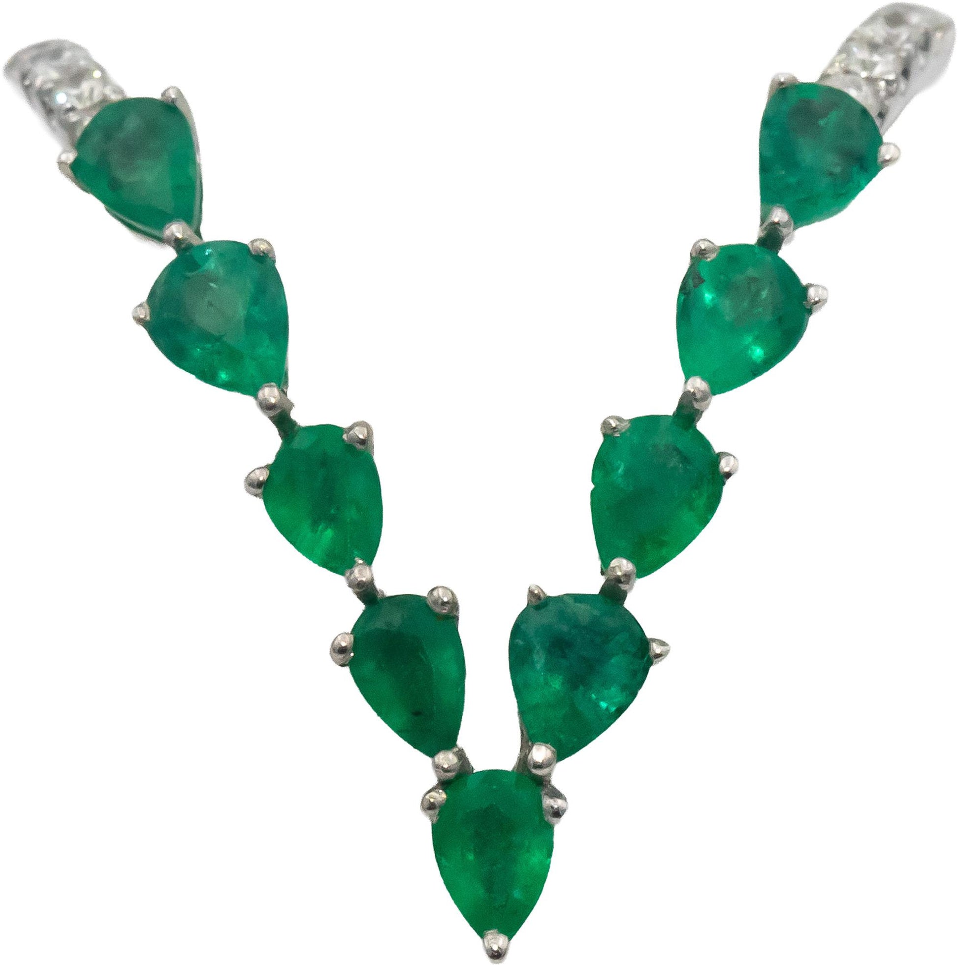 18k White Gold Pear Emerald Round Diamond V-Shaped Band Ring 0.80CT Size 7