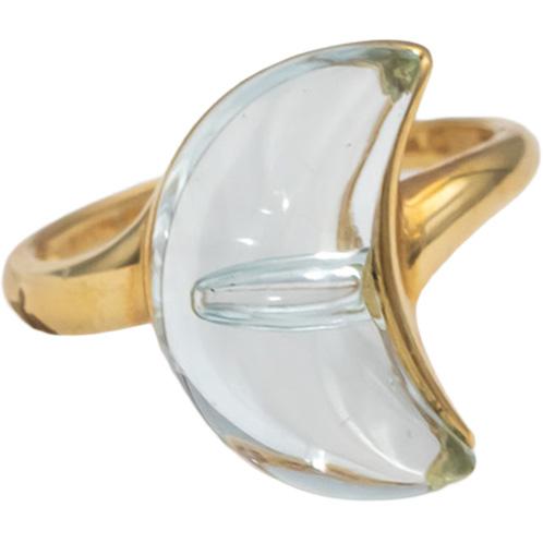 14k Yellow Gold Cabochon Blue Topaz Crescent Moon Ring Size 8