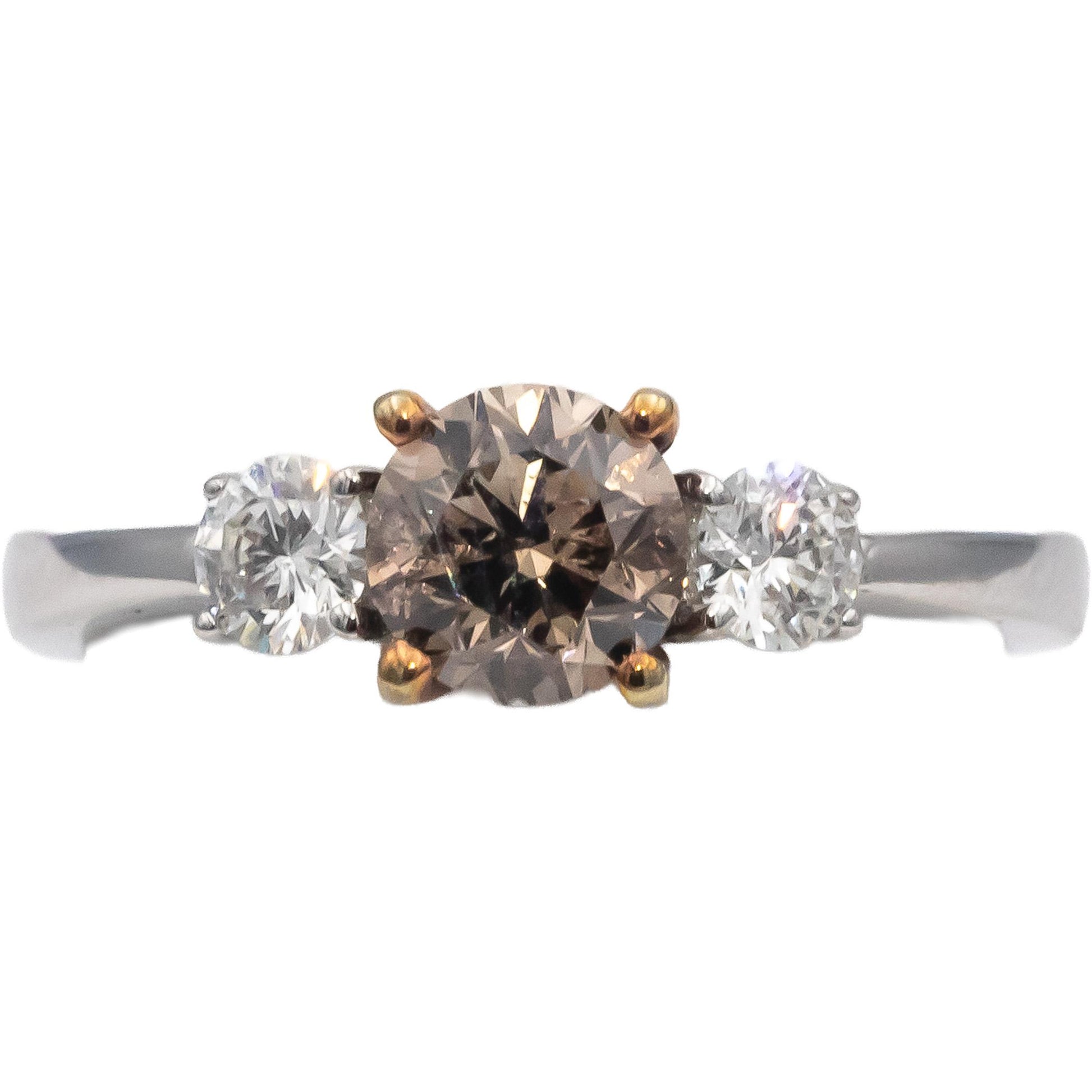 14k White & Rose Gold Round Diamond Three Stone Ring 1.41CT Size 7