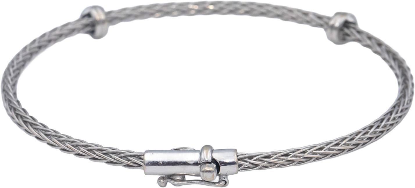 ROBERTO COIN 18k White Gold Round VS Diamond Station Woven Bangle Bracelet .10CT