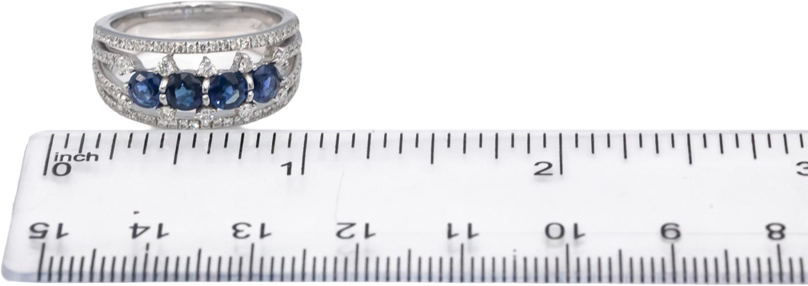 14k White Gold Round Blue Sapphire & VS Diamond Cocktail Ring 1.50CT Size 7